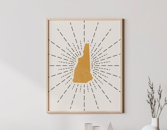 New Hampshire Boho Art Print, Mid-Century Modern State