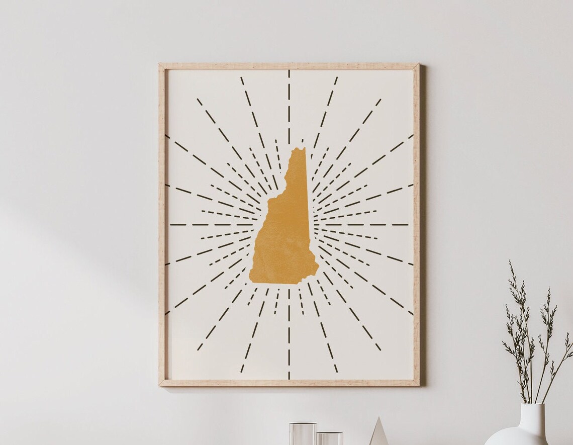 New Hampshire Boho Art Print, Mid-Century Modern State