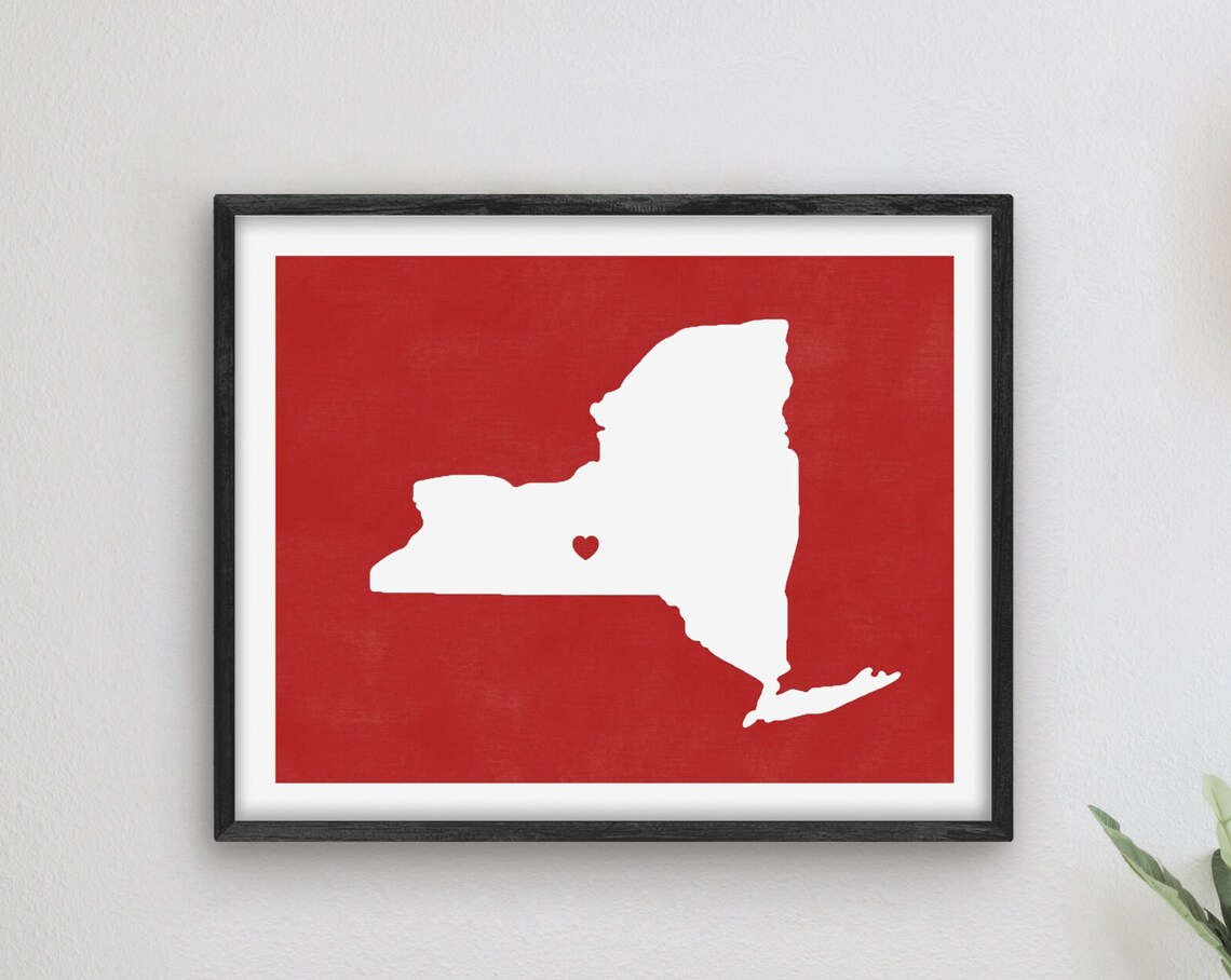 New York State Silhouette with Red Heart Minimalist Love Poster