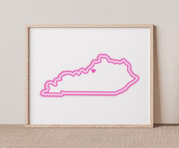 Louisville Kentucky Art Map With Heart Pink Print Poster Picture Wall