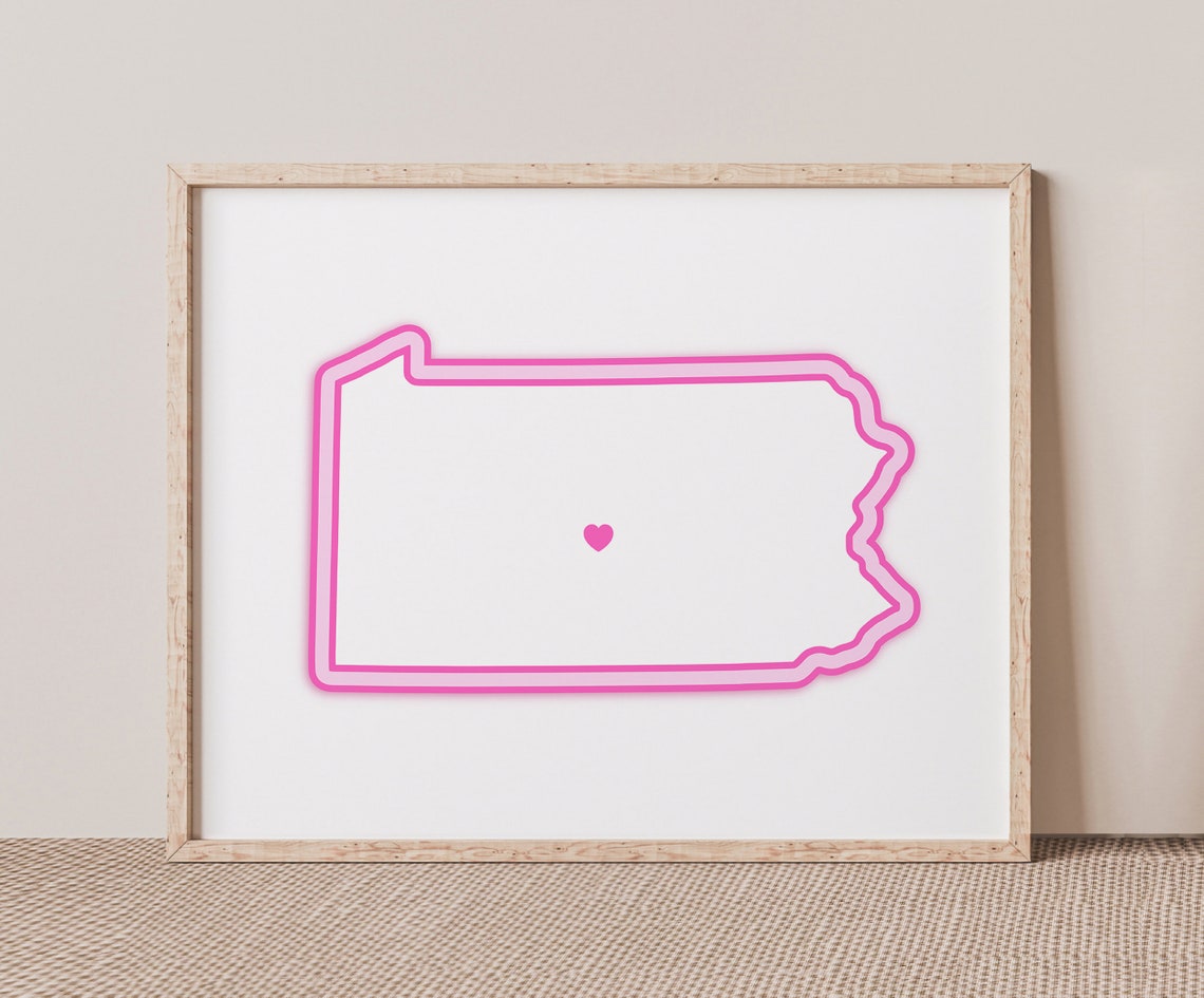 State College Pennsylvania Art Map With Heart Pink Print Poster Picture Wall