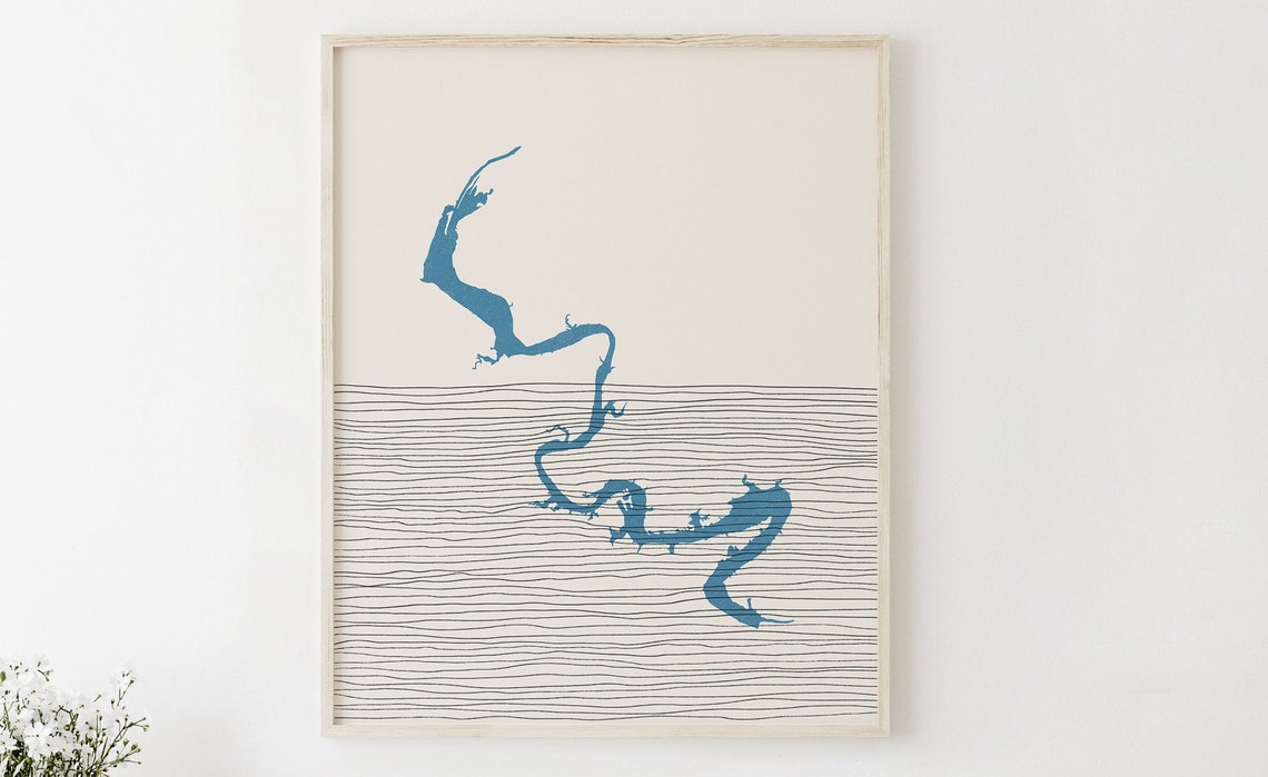 Lake Granbury Texas Minimalist Line Map Lake House Decor Poster