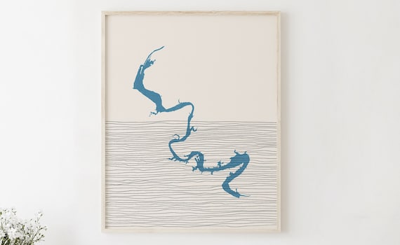 Lake Granbury Texas Minimalist Line Map Lake House Decor Poster
