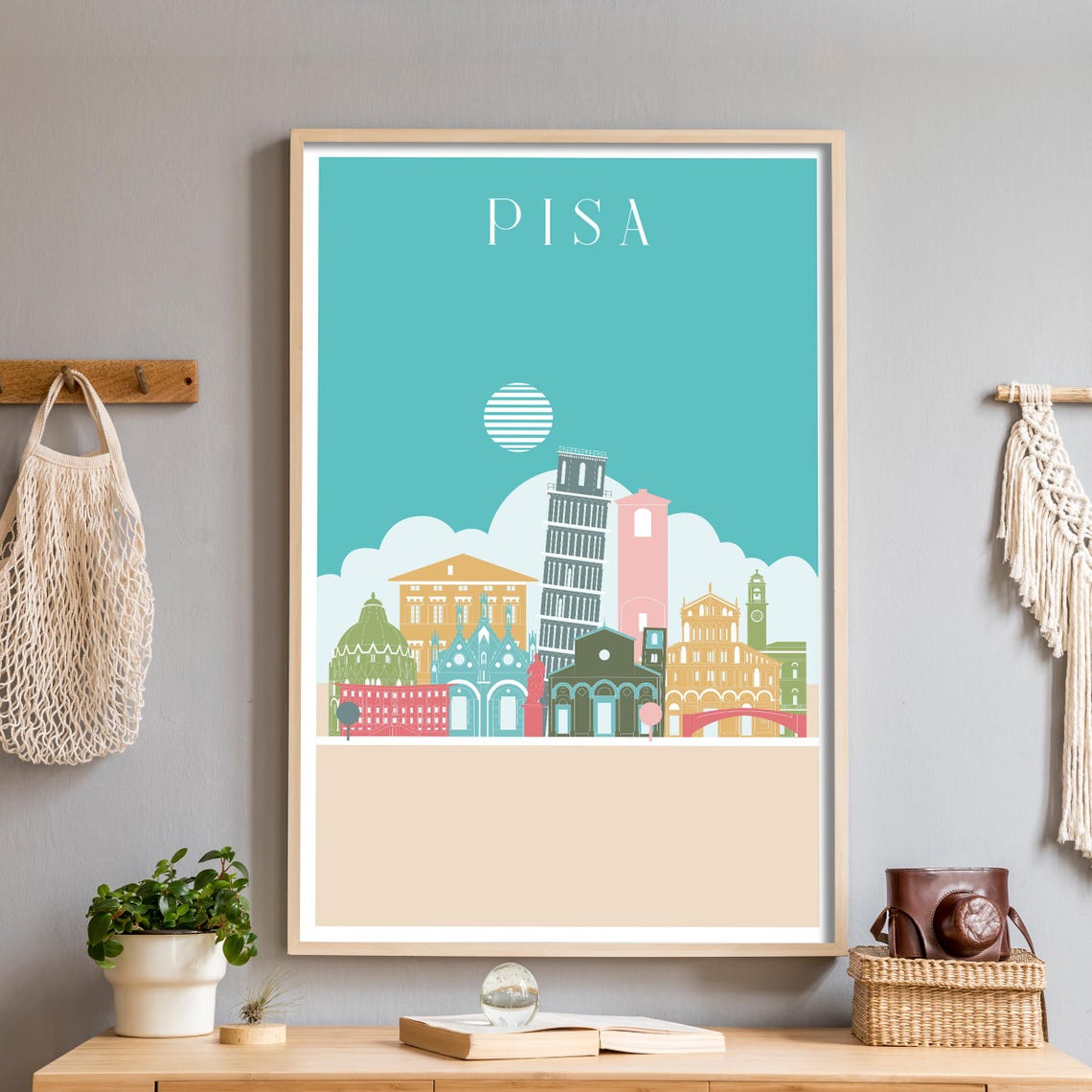 Pisa Italy Colorful Illustrated Leaning Tower Skyline Poster