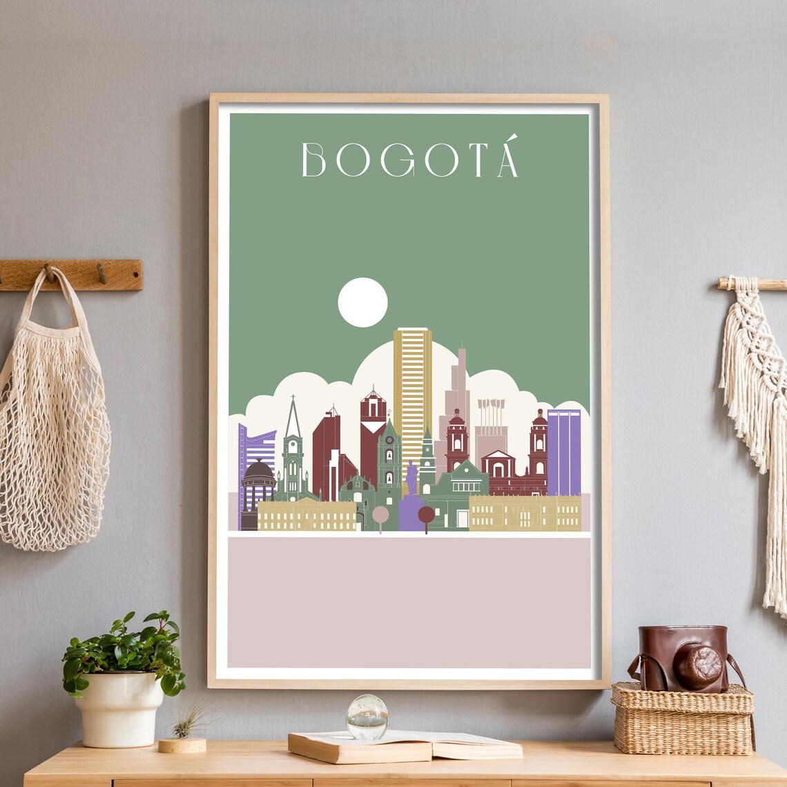 Bogota Sage Green Skyline Flat Illustration Colombia Cityscape Poster