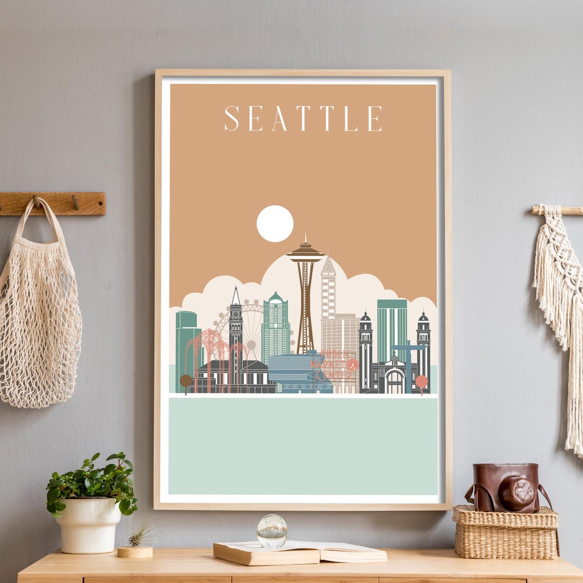 Seattle Washington Illustrated Skyline With Space Needle Poster
