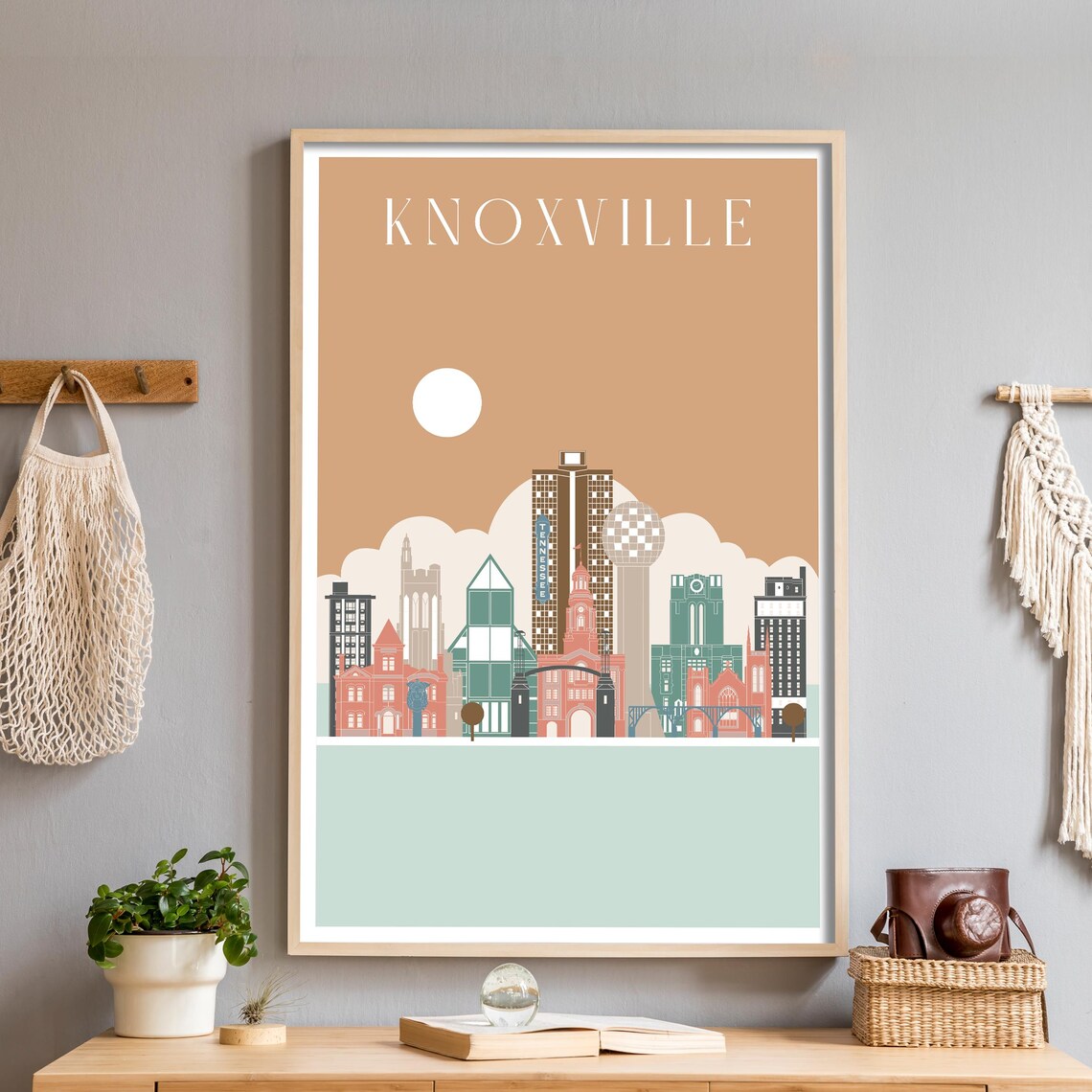 Knoxville Tennessee Tan Skyline Illustrated Sunsphere Poster