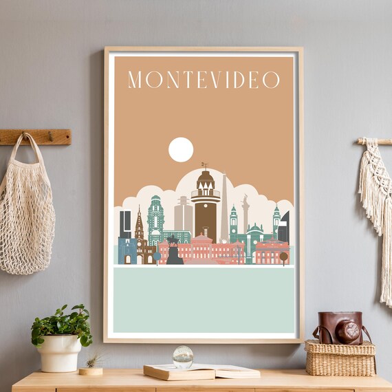 Montevideo Wall Art Uruguay Boho Prints Modern Travel Gift Mid Century Retro Poster Pastel Decor