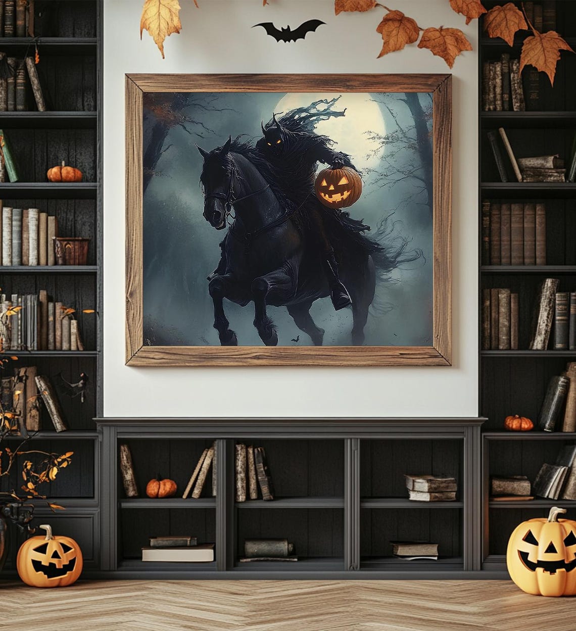 Headless Horseman With Jack O Lantern Dark Forest Halloween Art Print - Image 6