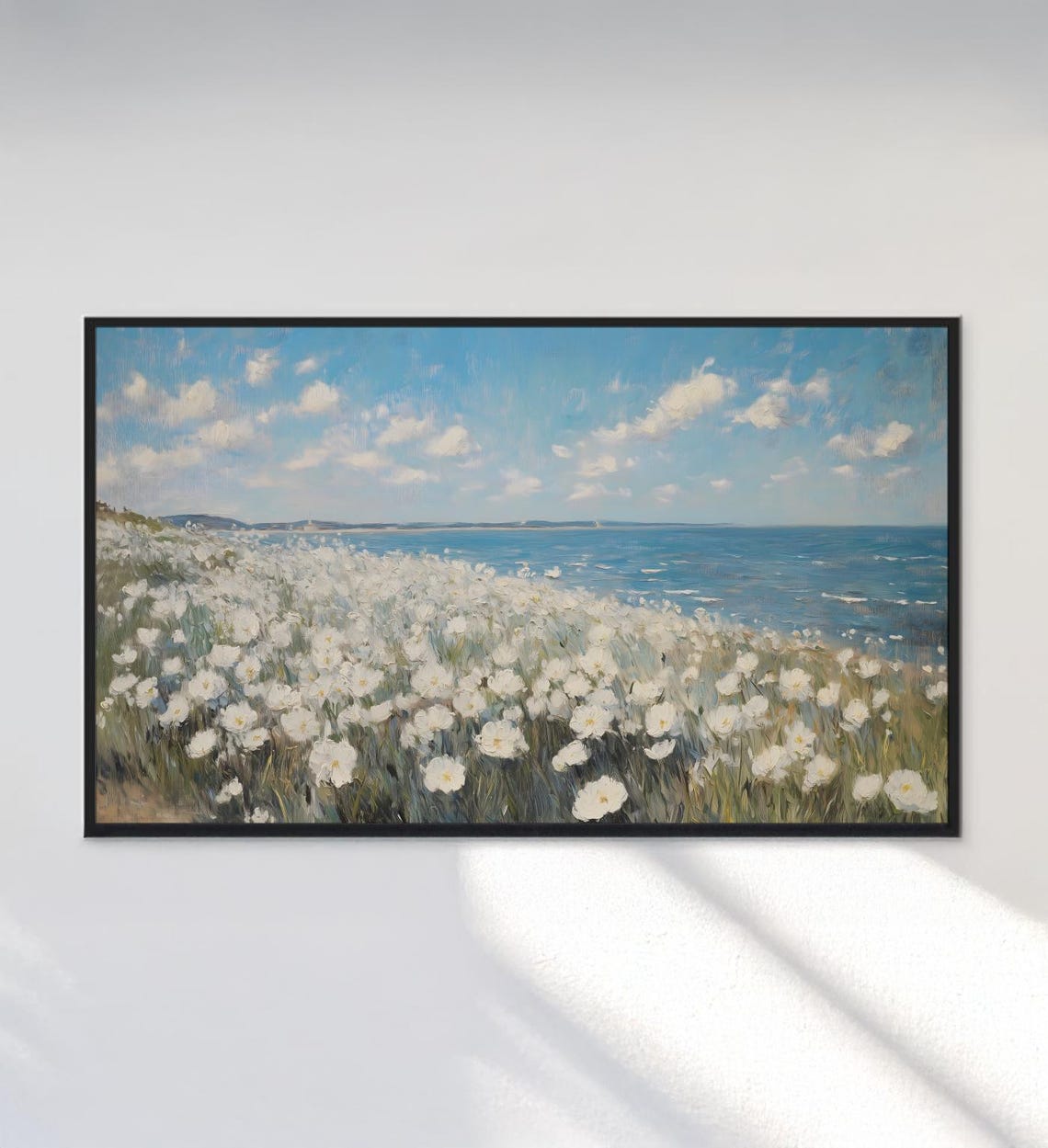 Coastal Wildflower Meadow White Blooms Ocean Horizon Summer Art Print - Image 3
