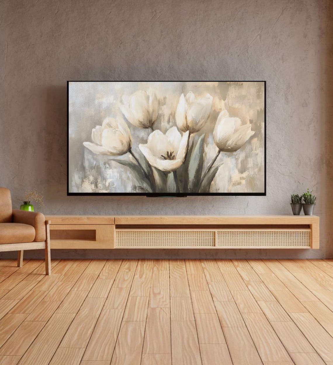 White Tulips Bouquet Soft Neutral Vintage Floral Oil Painting Poster - Image 4