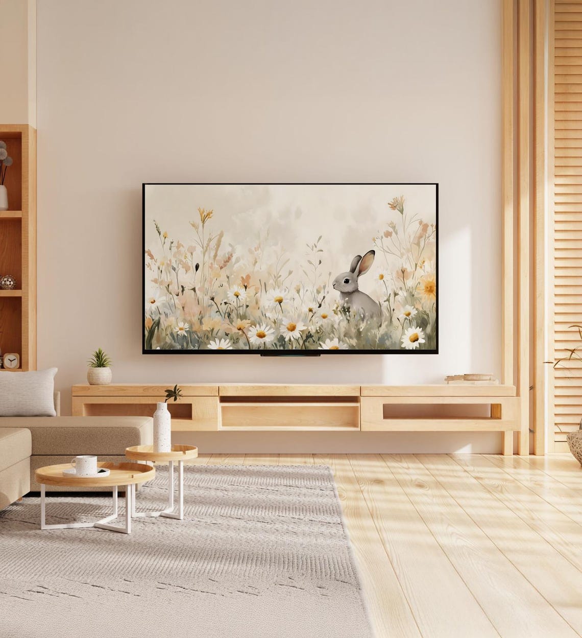 Gray Bunny Daisies Wildflower Meadow Watercolor Nursery Art Poster - Image 7