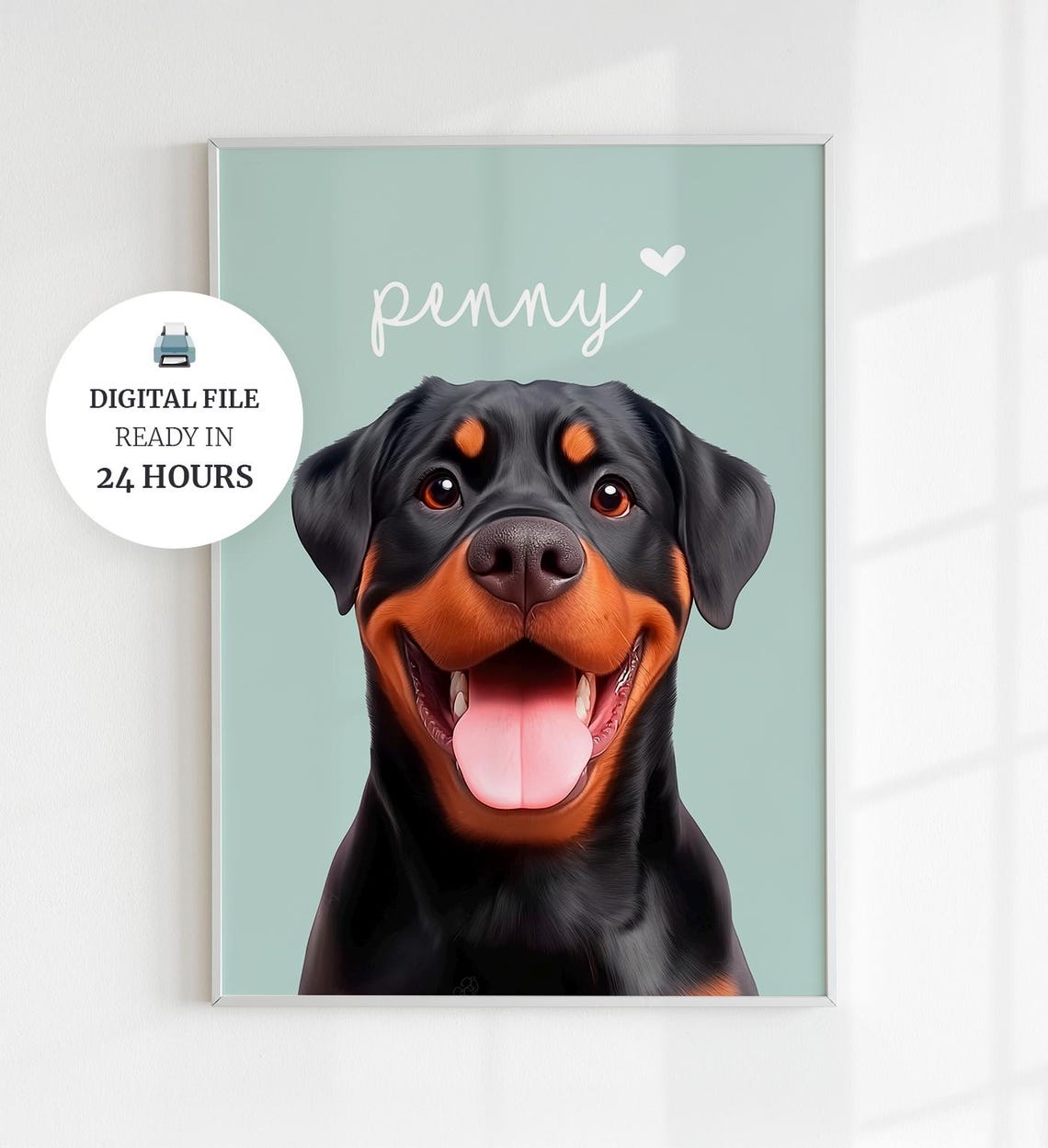 Custom Rottweiler Dog Portrait With Name Personalized Pet Art Poster