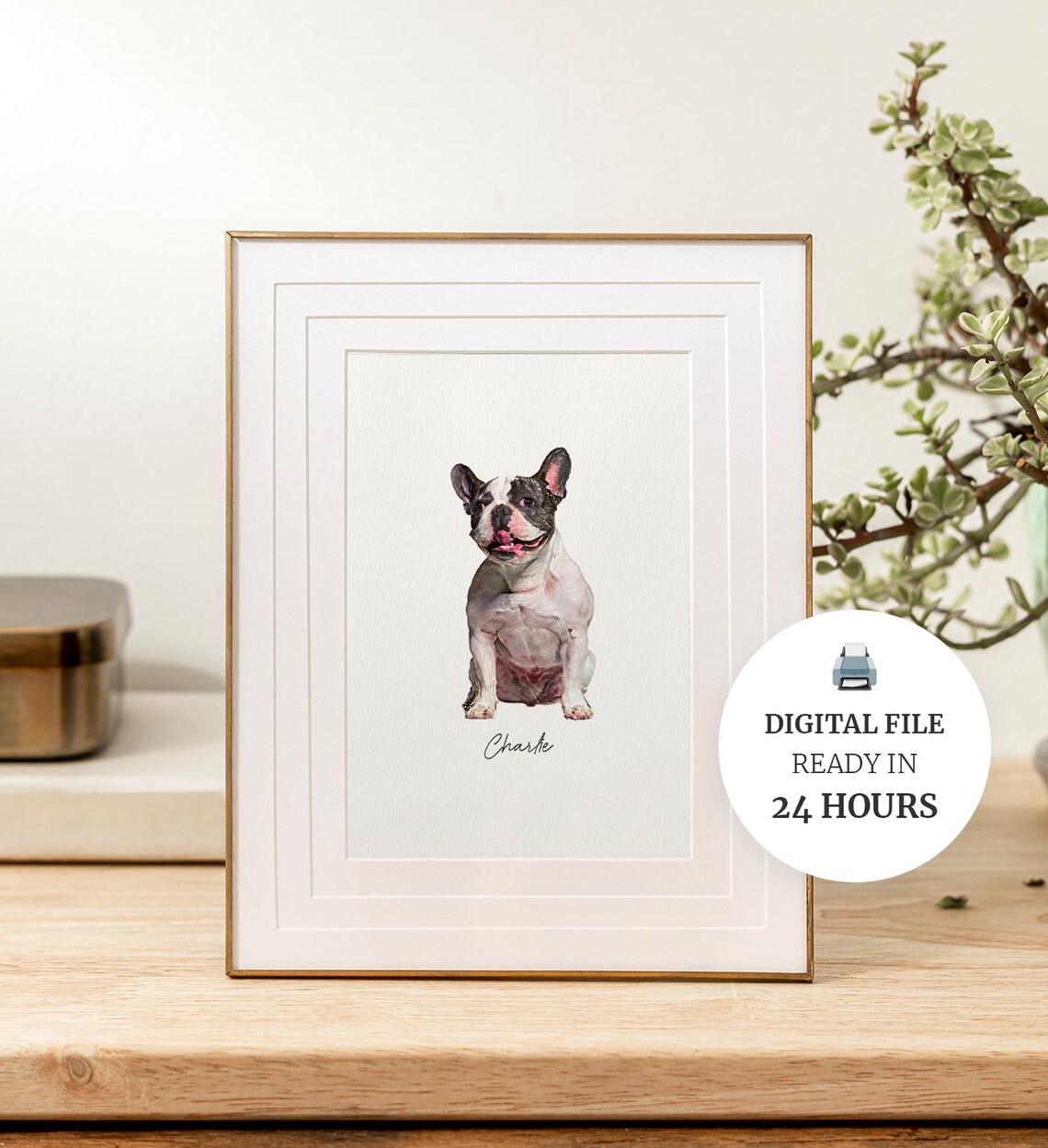 Custom Watercolor Pet Portrait Personalized French Bulldog Art Print