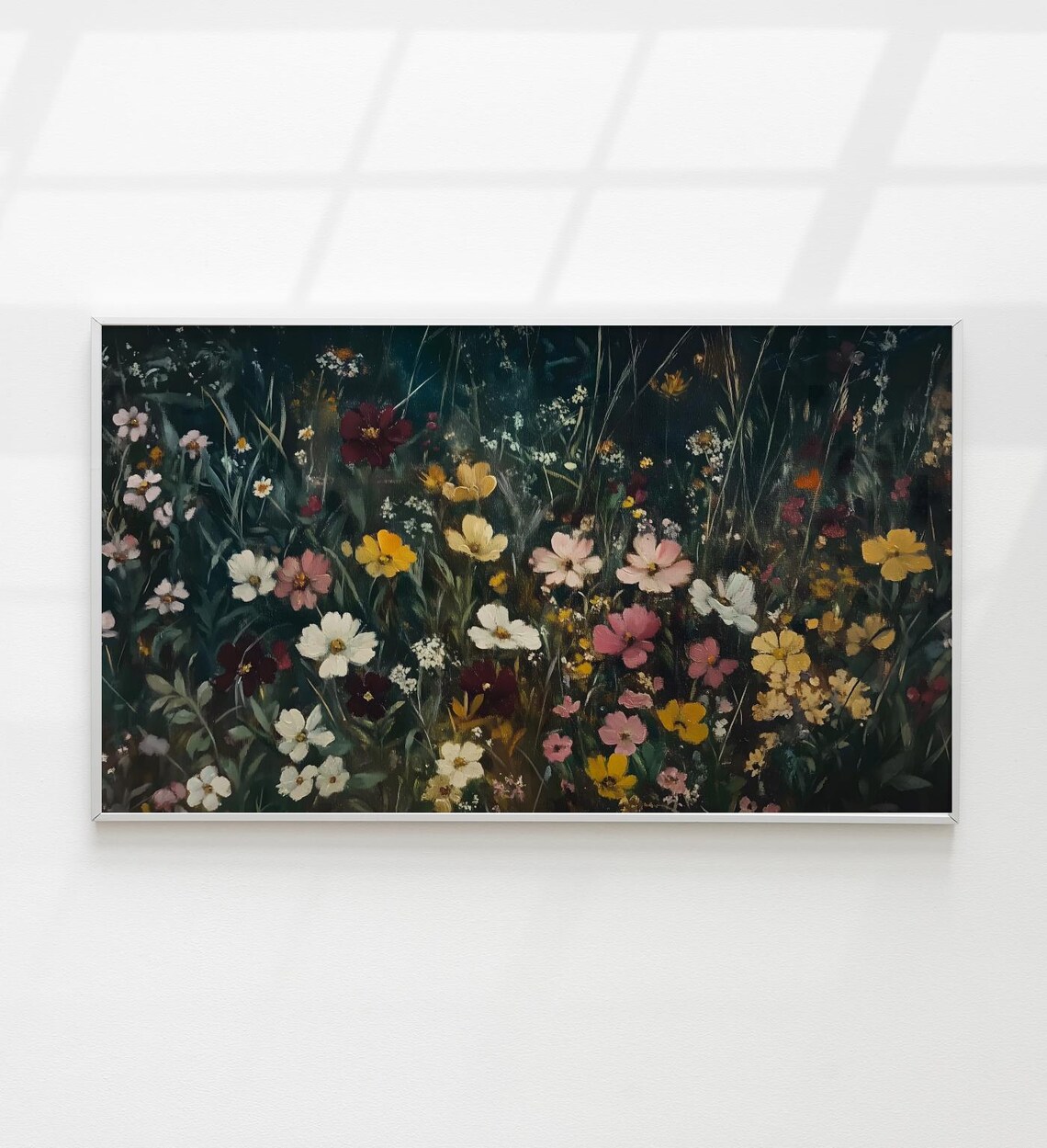 Moody Wildflower Garden Night Still Life Dark Botanical Art Poster