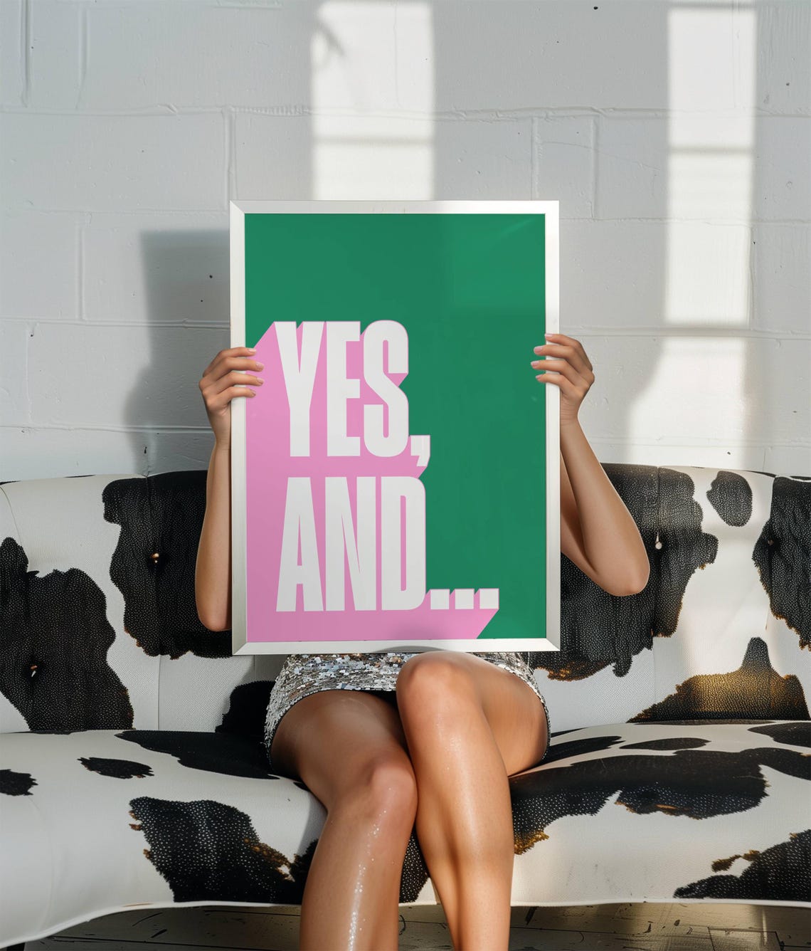 Yes And Improv Comedy Quote Retro Green Pink Typography Poster - Image 2