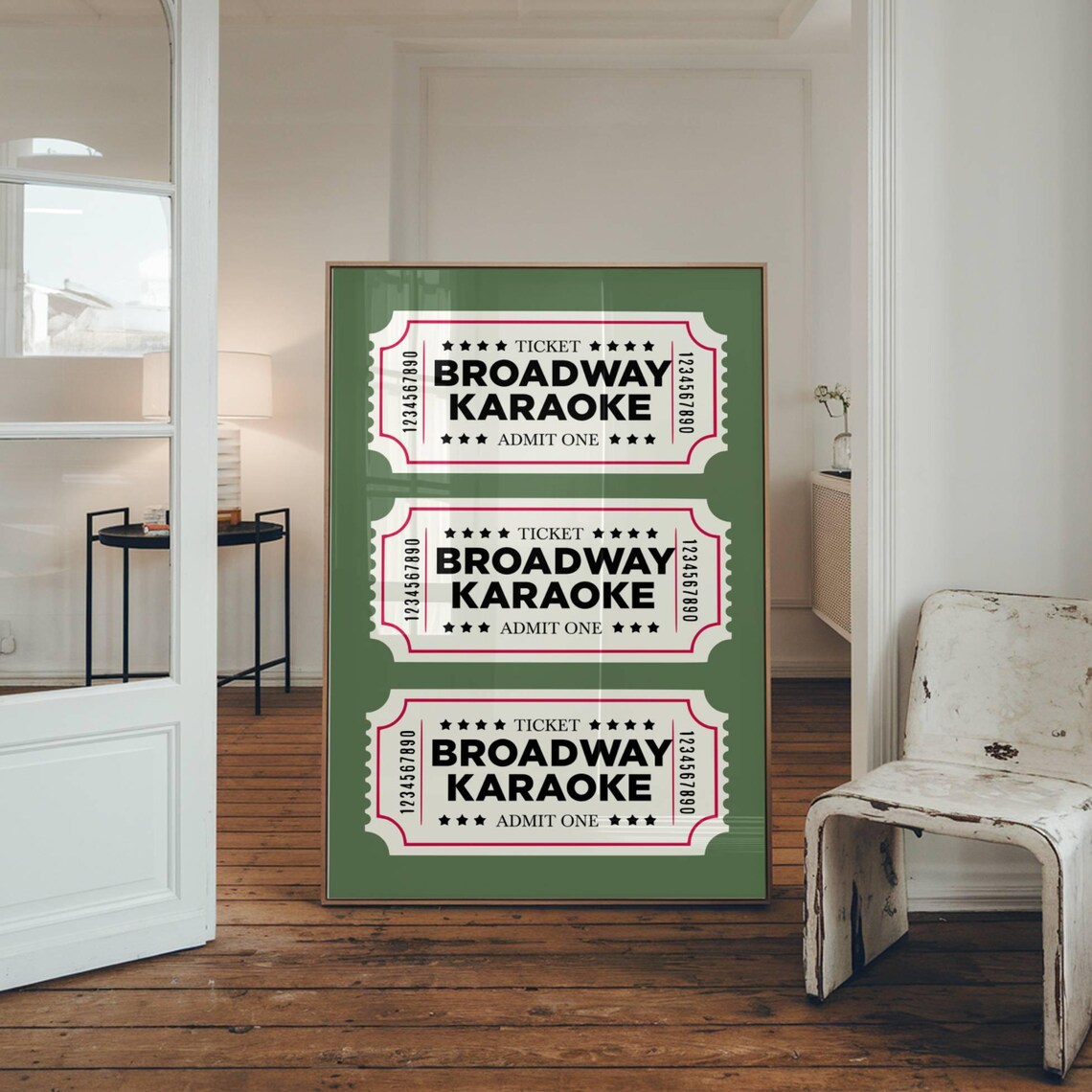 Broadway Karaoke Admit One Ticket Stub Trio Green Retro Theatre Art Poster - Image 2