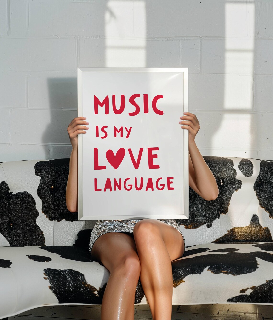 Music Is My Love Language Red Heart Typography Quote Art Poster Gift - Image 2