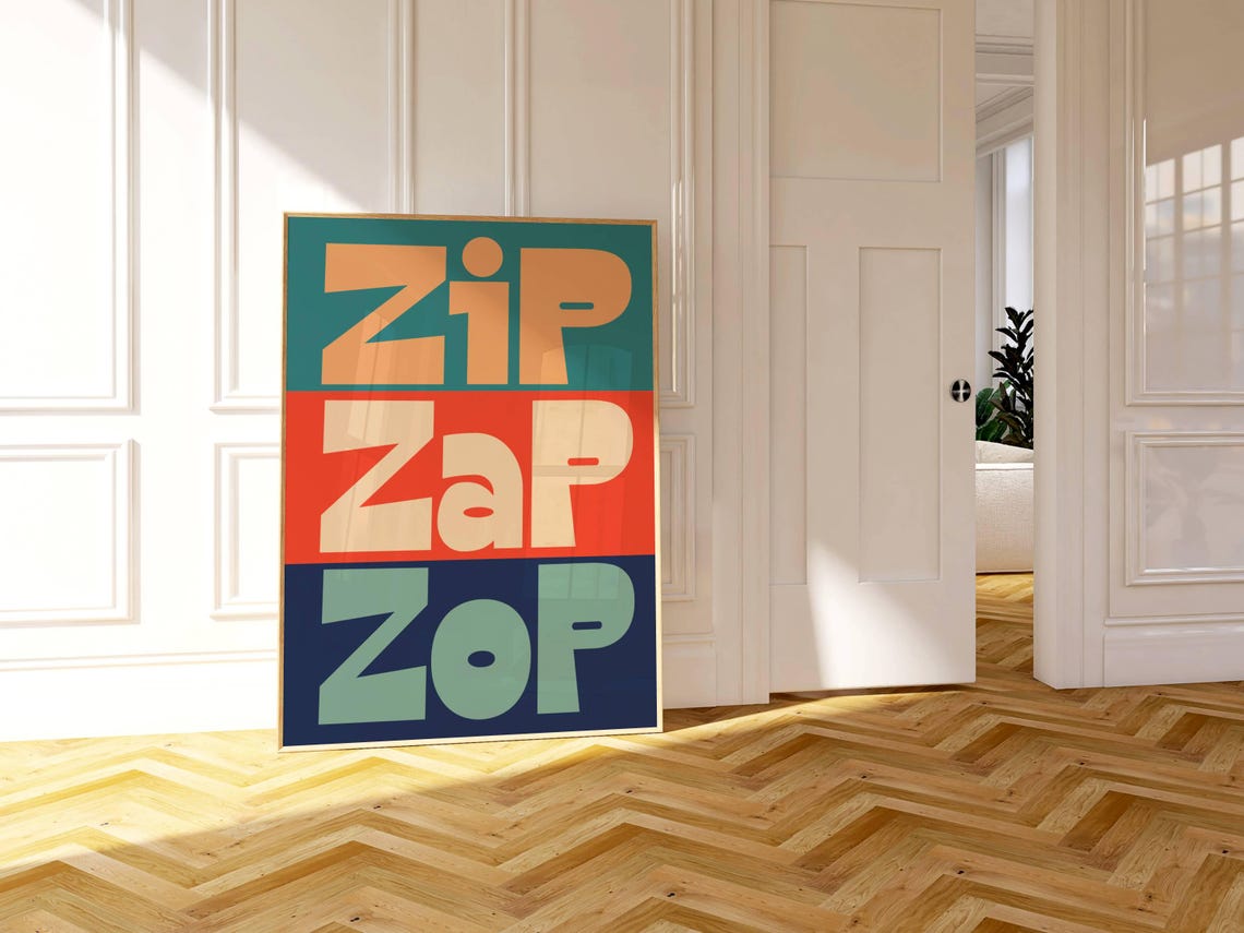 Zip Zap Zop Retro Color Block Bold Typography Improv Game Wall Art - Image 5