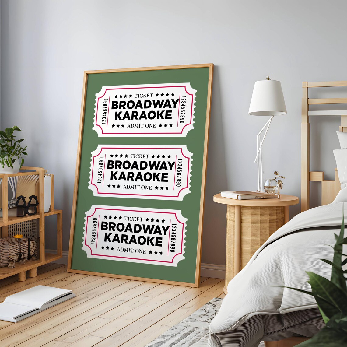 Broadway Karaoke Admit One Ticket Stub Trio Green Retro Theatre Art Poster - Image 3