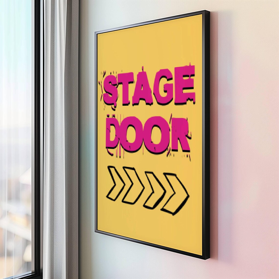 Stage Door Arrow Sign Yellow Pink Pop Art Backstage Theatre Poster - Image 3