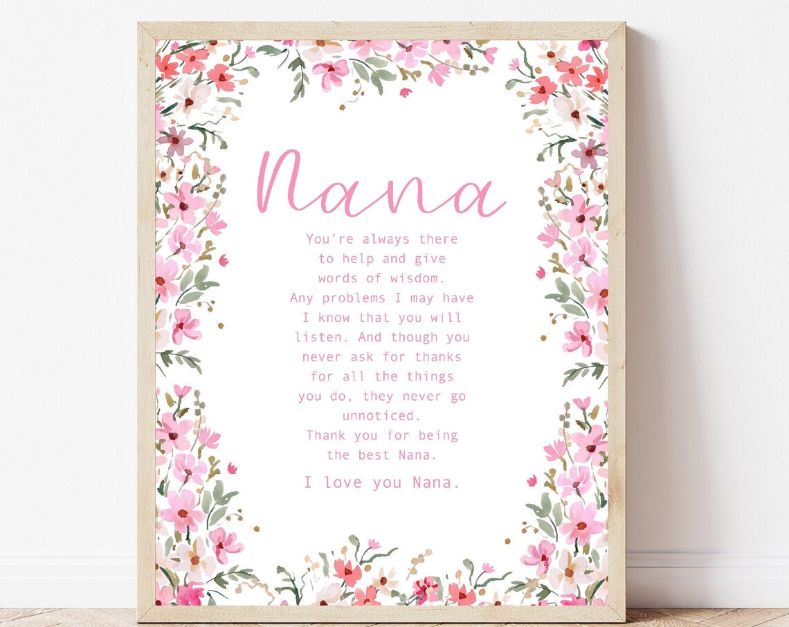 Nana Gift Nana Poem Print Grandparent Gift Gift For Nana Present To Nana From Grandchild Floral Watercolor Wall Art