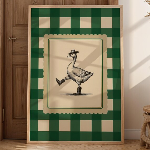 Dancing Goose Cowboy Boots Hat Western Whimsical Farmhouse Kitchen Wall Art