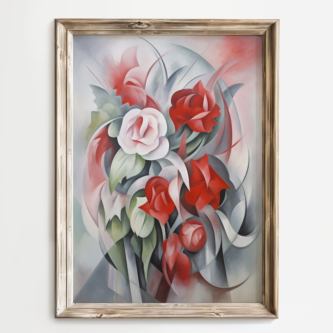 Abstract Red and White Roses Modern Art Deco Floral Valentine Poster