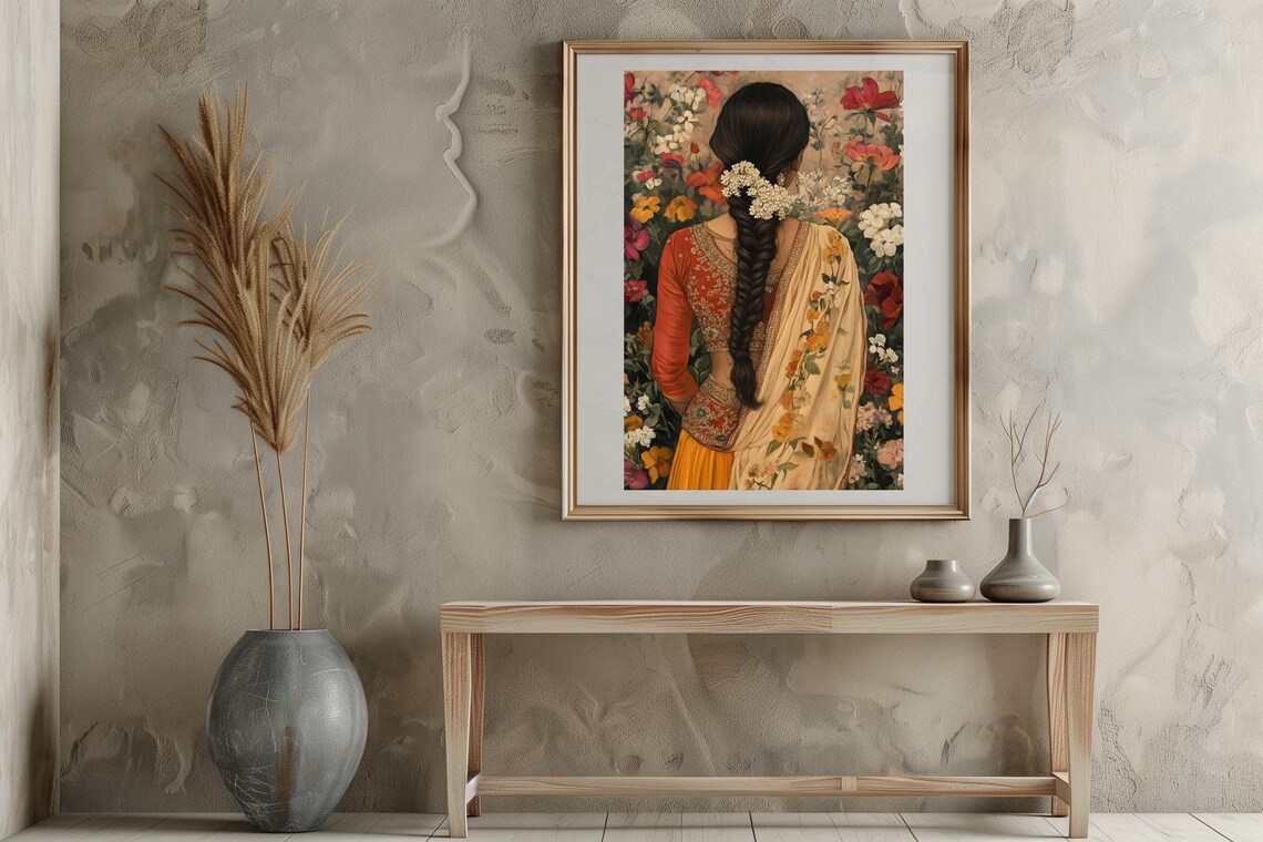 Gajre Wali Indian Girl With Flowers In Hair, Art Print - Image 2