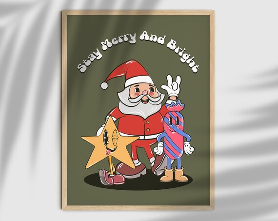 Festive Wall Decor Retro Santa Print Groovy Christmas Poster Cute Seasonal Print 70s Art Christmas Wall Art