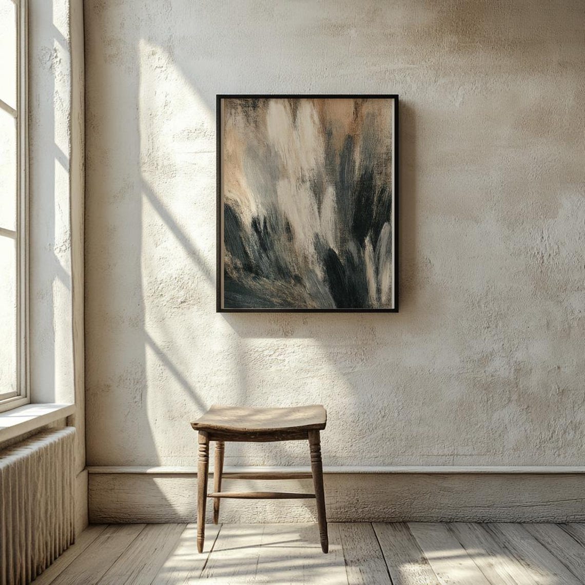 Abstract Brown and Black Brushstroke Poster in Neutral Earth Tones