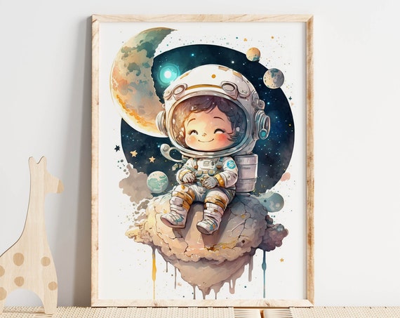 Nursery Wall Art Nursery Astronaut Watercolor Print Modern Nursery Decor Baby Shower Gift Girls Room Art Boys Room Art Newborn Gift