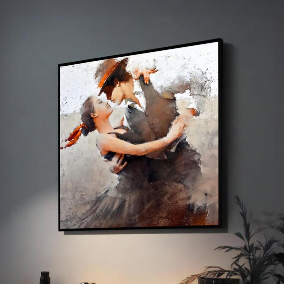 Passionate Tango Embrace Couple in Fedora Hat Poster for Living Room
