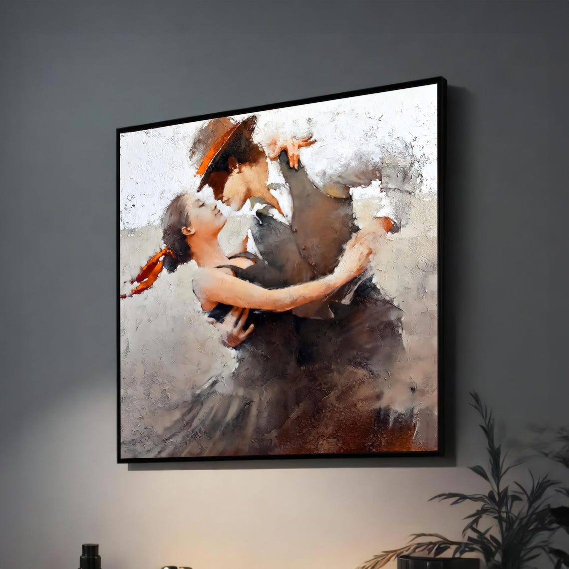 Romantic Couple Dance Painting Modern Wall Art For Living Room Decor Abstract Textured Art Of Tango Dance Lovers