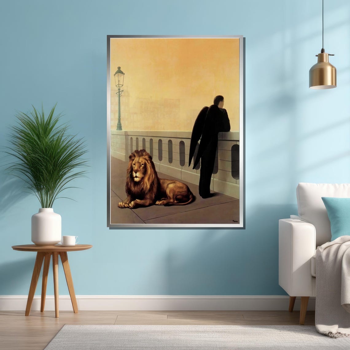 Surreal Dark Winged Angel Beside Lion On Foggy Bridge Poster - Image 4