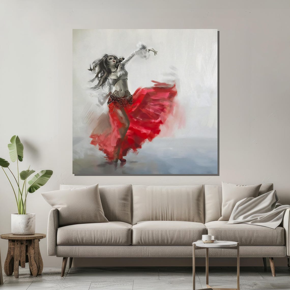 Fiery Motion A Dynamic Dancer In Red Capturing Passion And Grace On Painting - Image 2