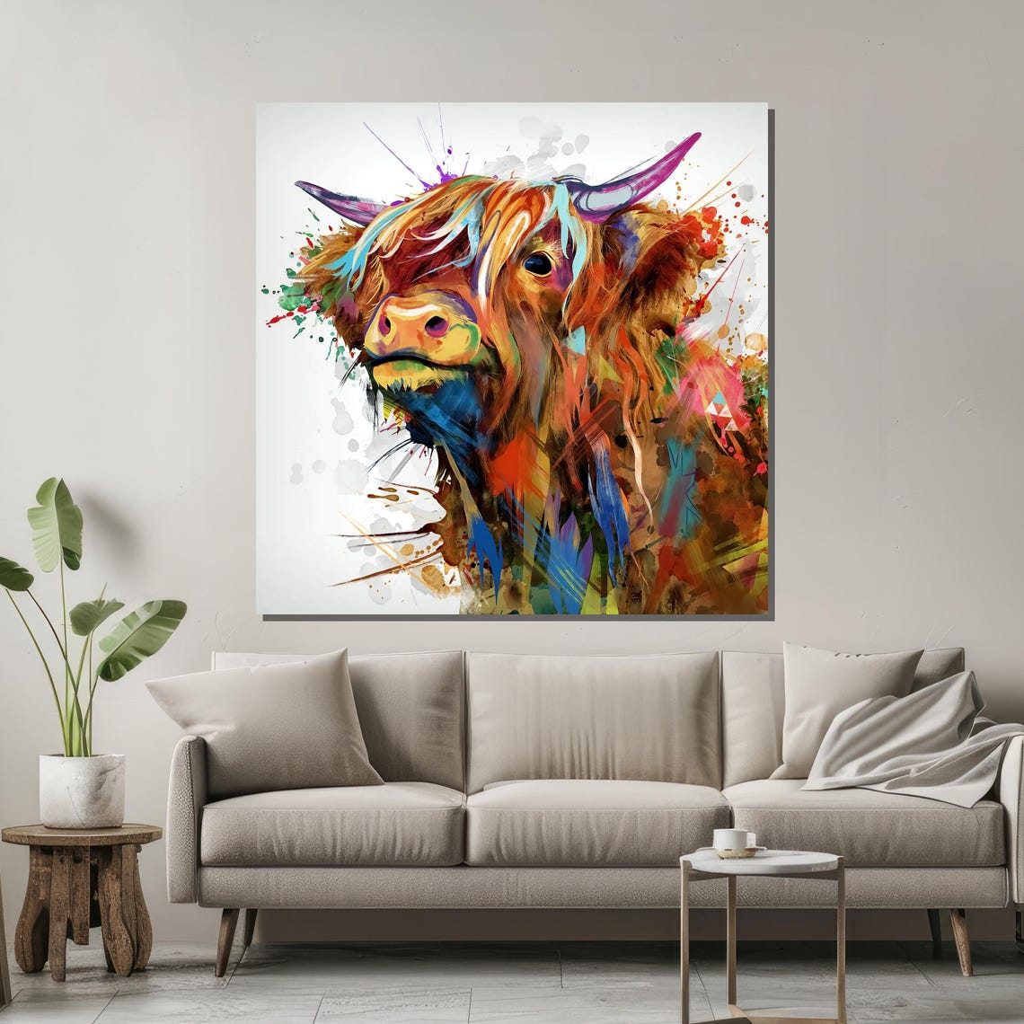 Vibrant Abstract Highland Cow Portrait Bursting With Color Poster - Image 2