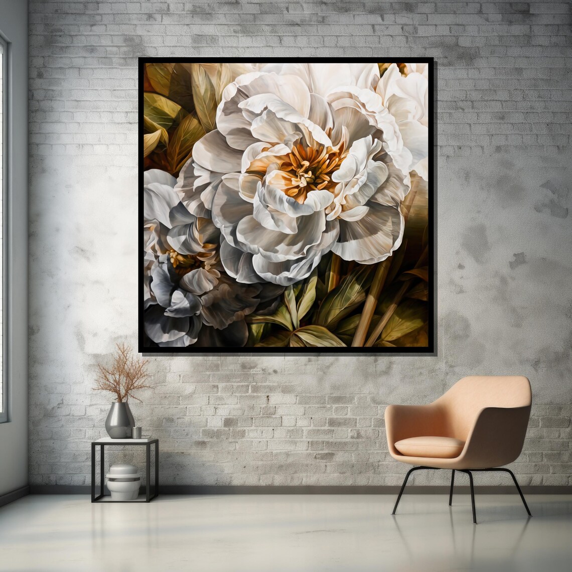 Elegant White Peony Flower Close-Up Painterly Floral Art Poster - Image 5