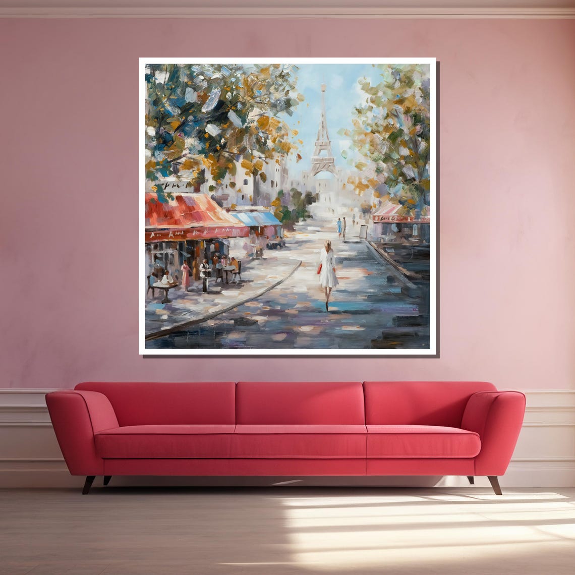 Romantic Paris Street Scene With Eiffel Tower And Cafes Poster - Image 3