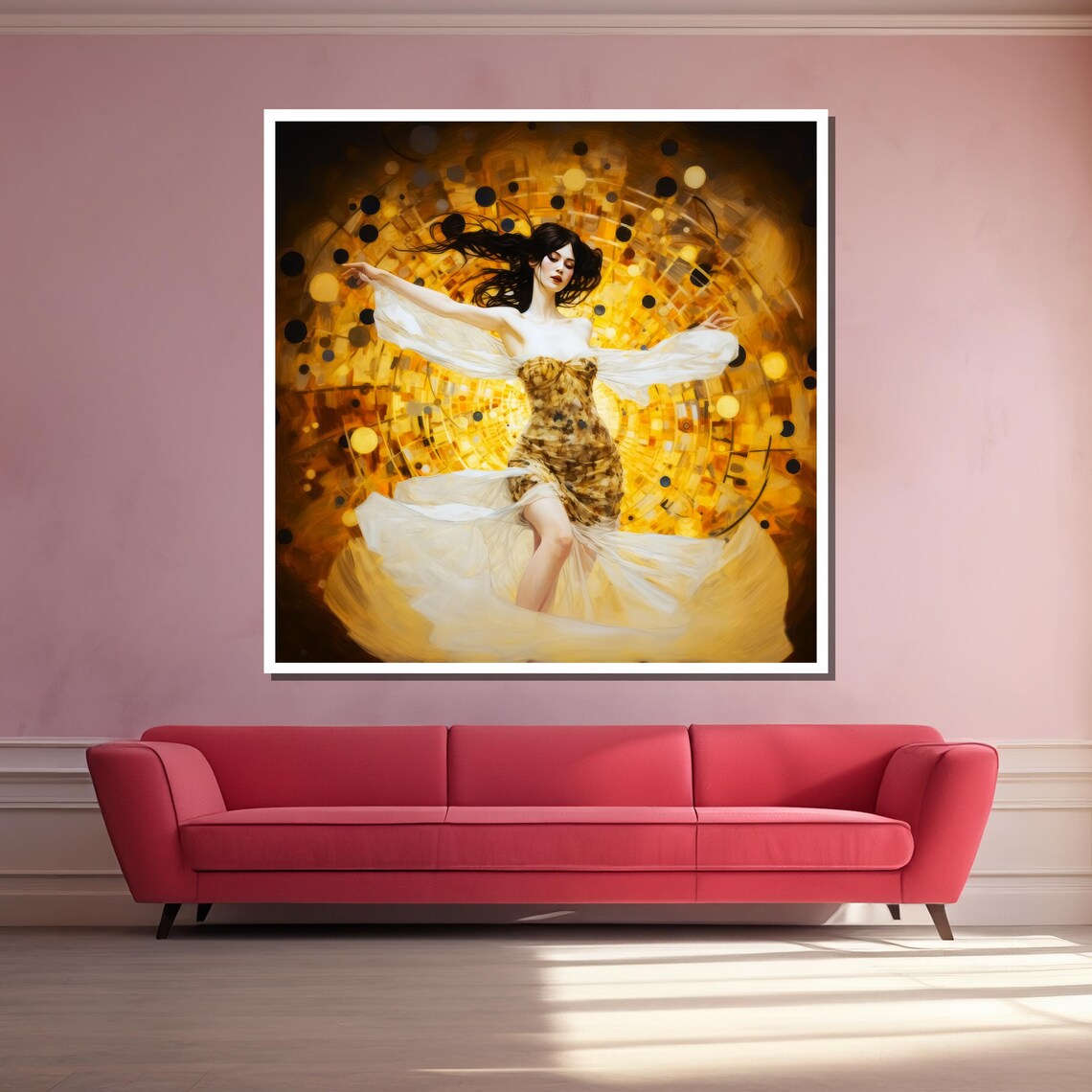 Golden Dancer with Flowing White Veil Mosaic Poster for Home - Image 3
