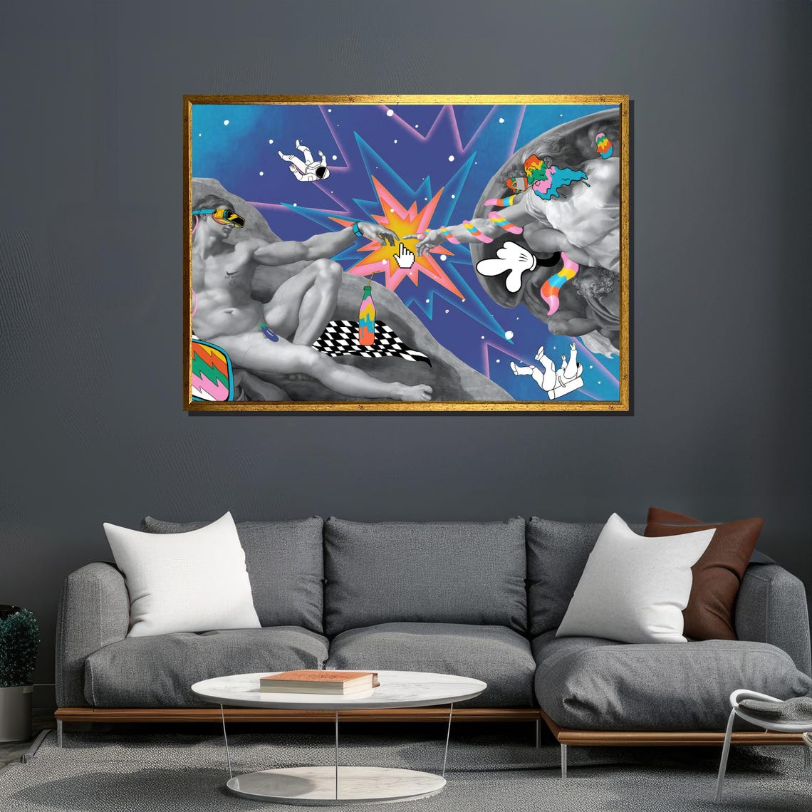 Creation of Adam Pop Art Astronaut Cosmic Remix Funny Art Poster - Image 6