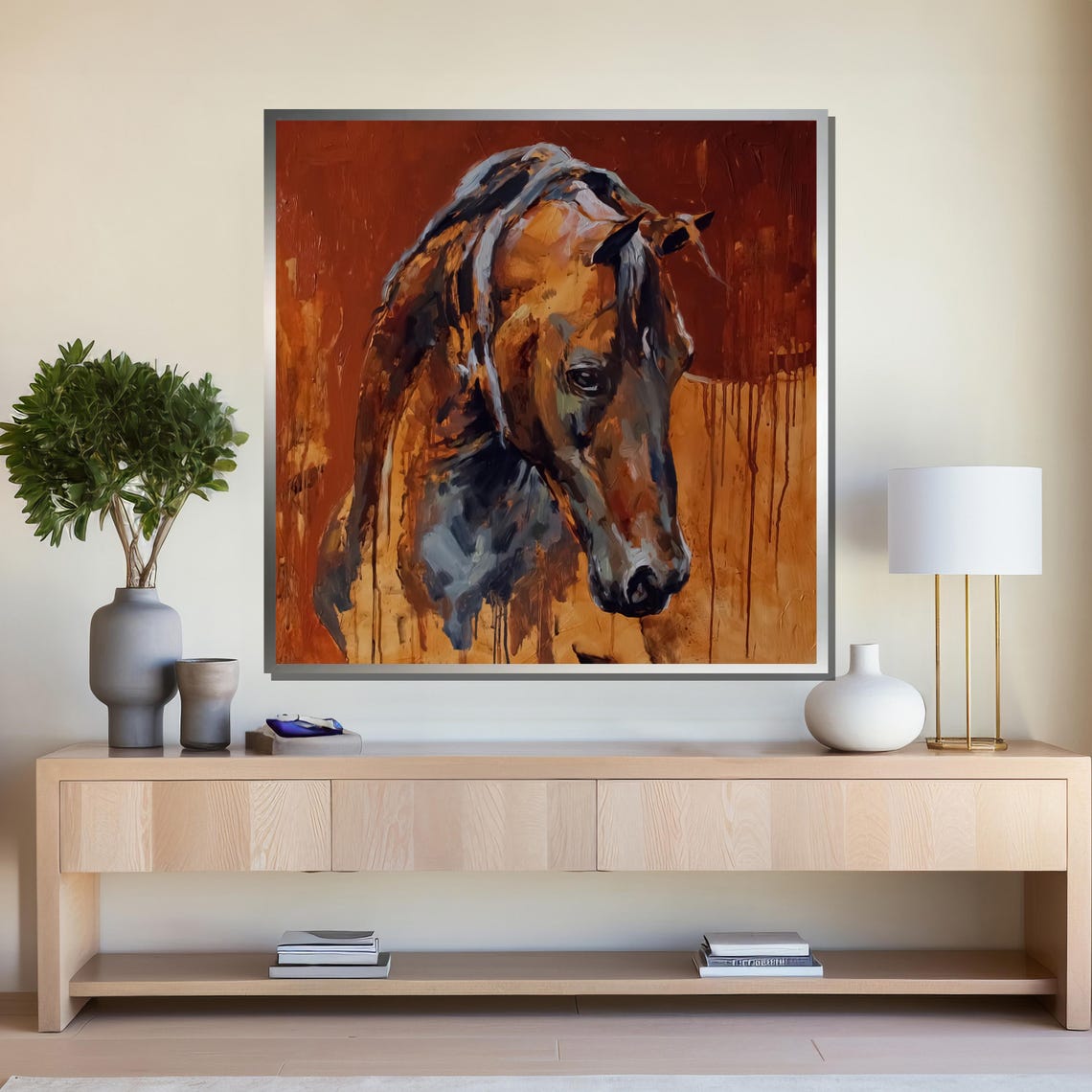 Rustic Burnt Orange Horse Head Abstract Poster for Western Decor - Image 4