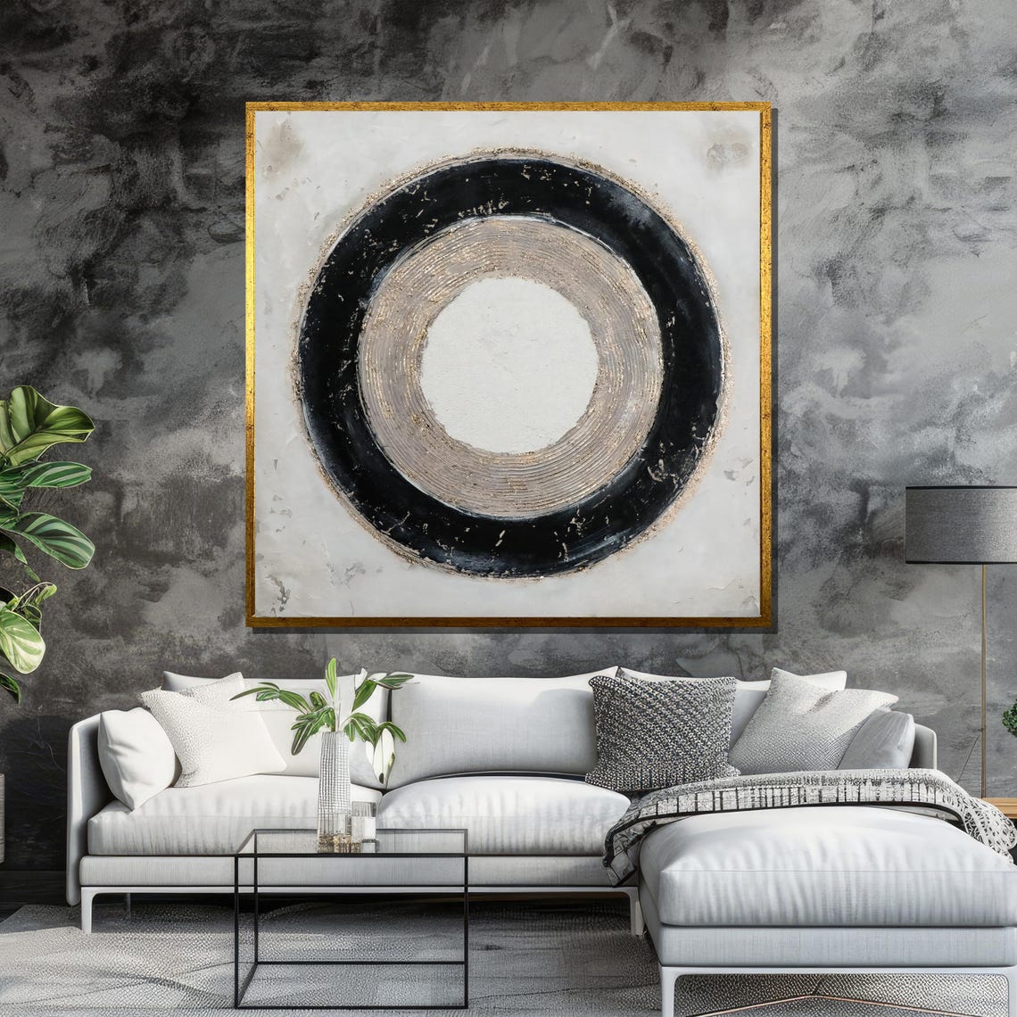 Black and Gold Concentric Circle Minimalist Abstract Art Poster - Image 6