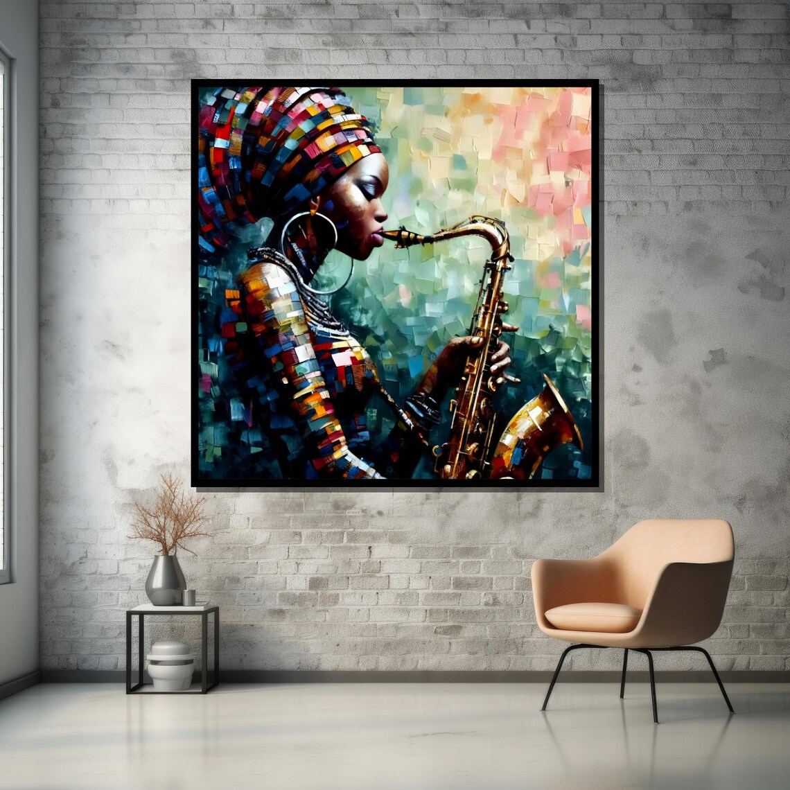 Jazz Woman with Saxophone Colorful Mosaic Poster for Music Room - Image 5