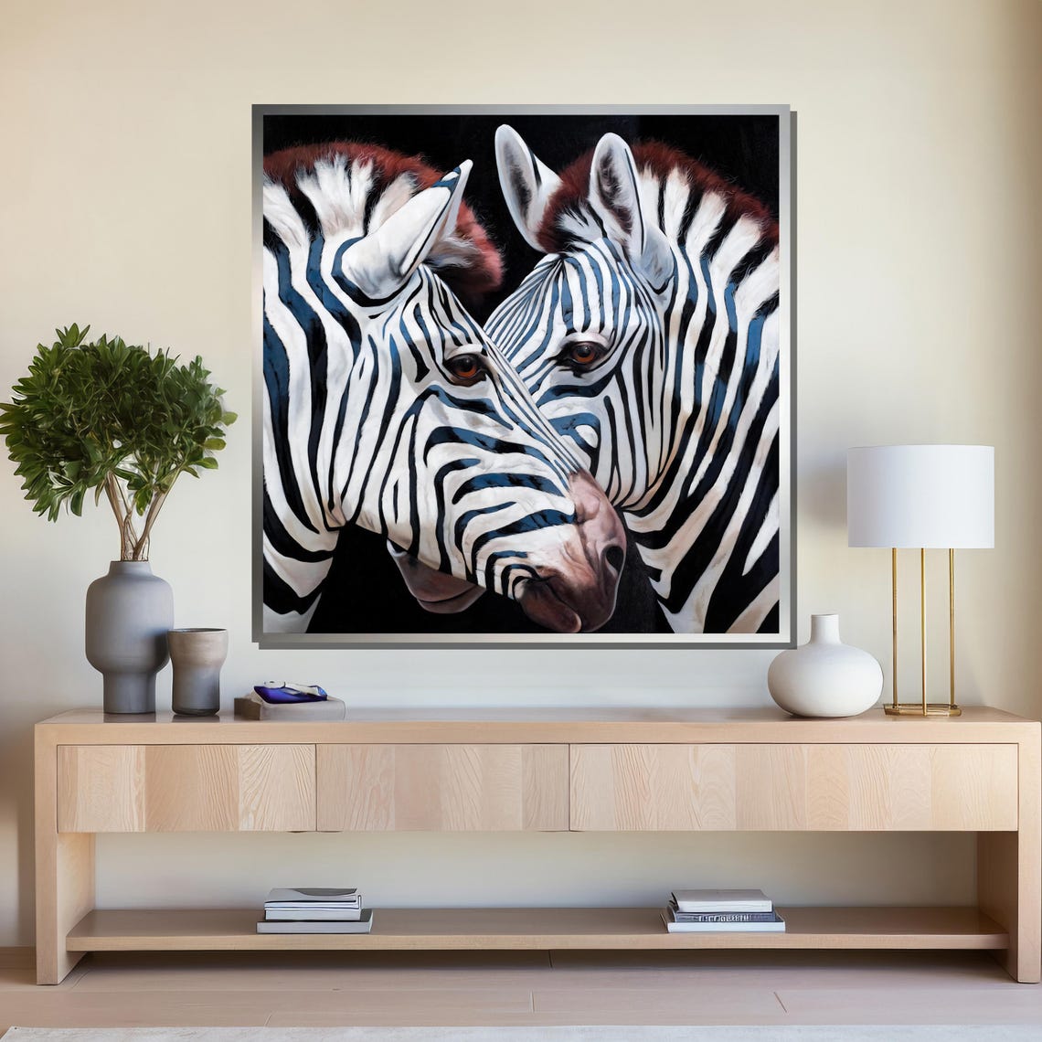 Monochrome Harmony Striking Zebra Pair For A Bold And Modern Living Space Painting Home Decor - Image 4