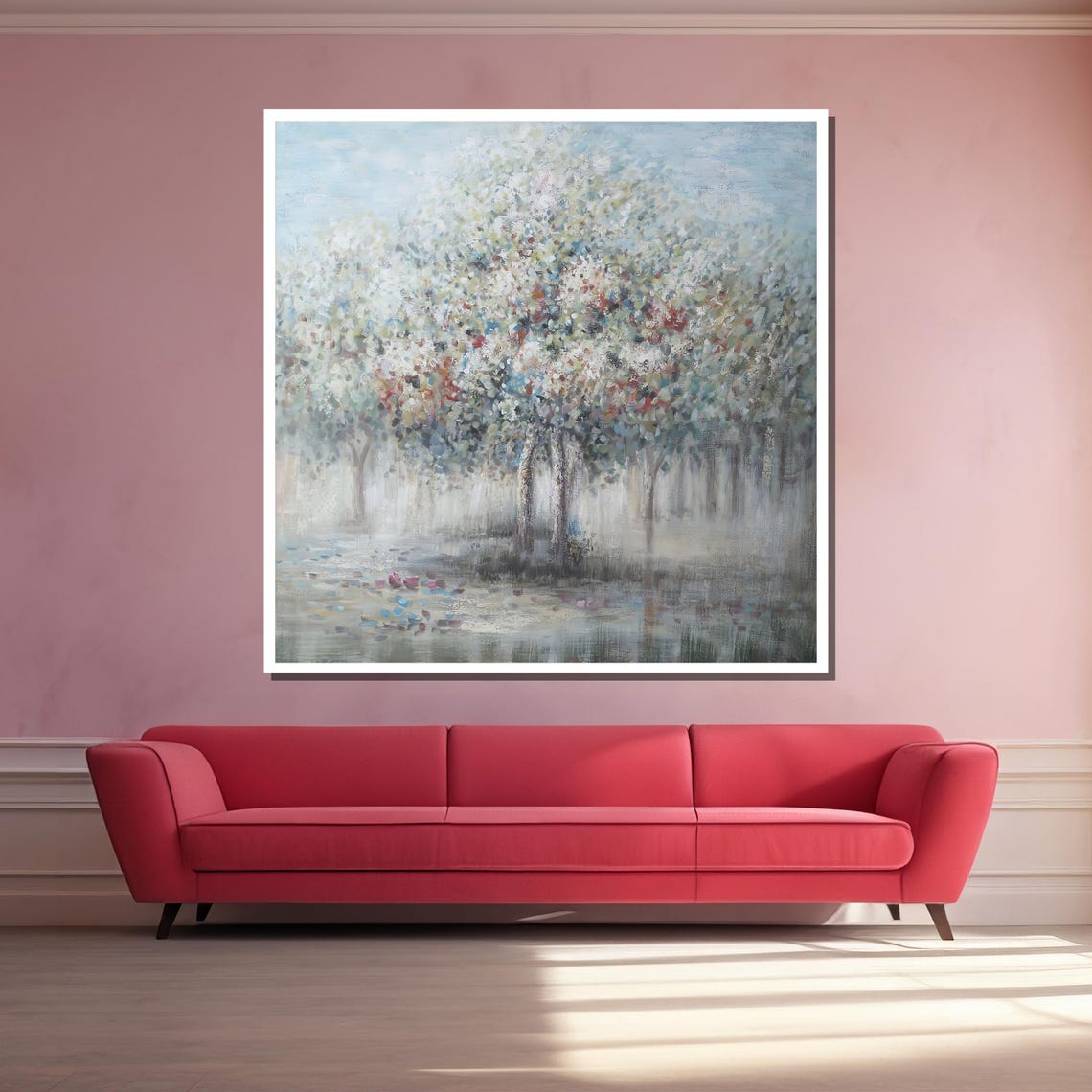 Tranquil Forest Landscape Art Serene Tree Painting With Soft Colors For Peaceful Wall Decor - Image 3