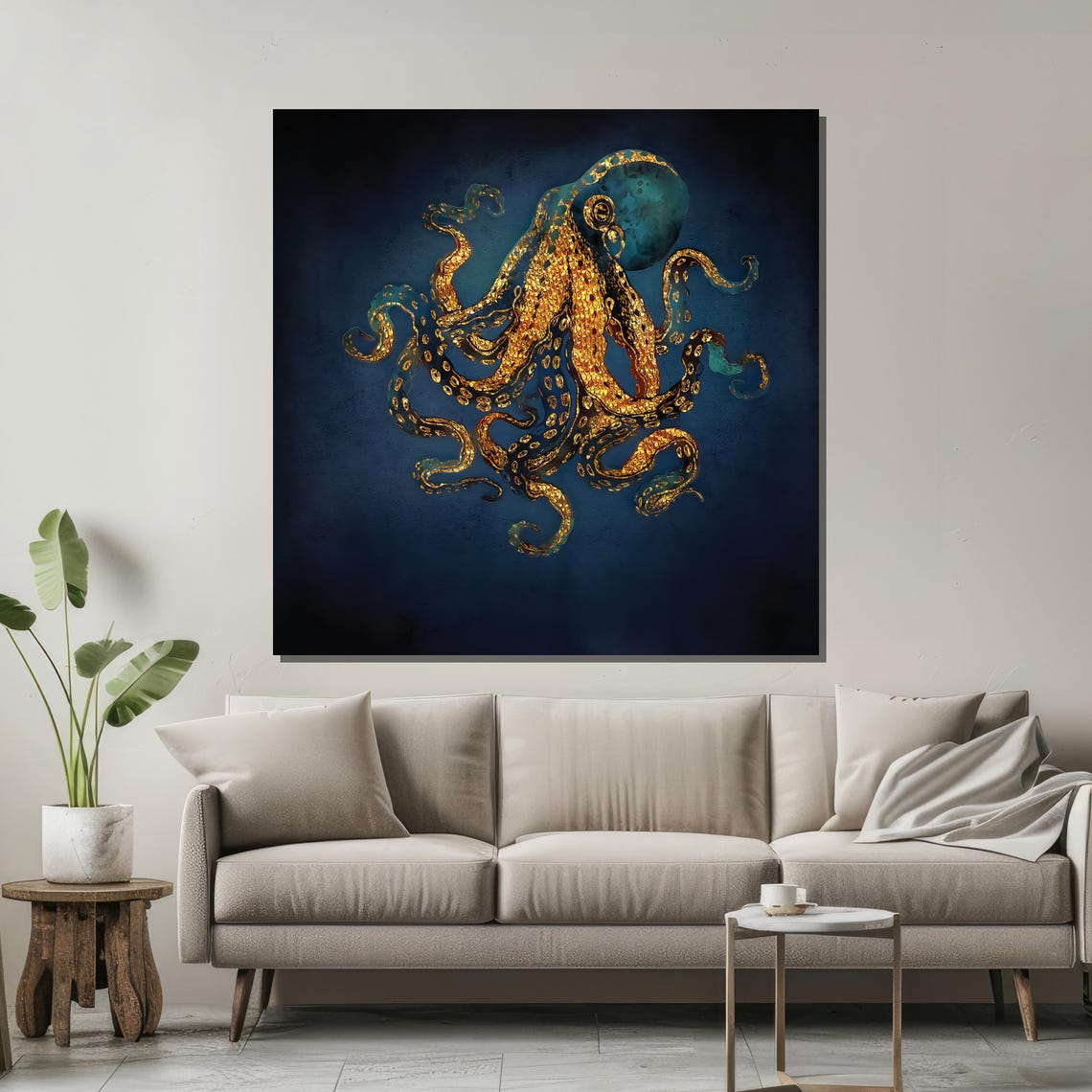 Golden Octopus Wall Art Elegant Deep Sea Animal Painting For Living Room Or Office Decor Unique Ready To Hang Ocean Inspired Art - Image 2