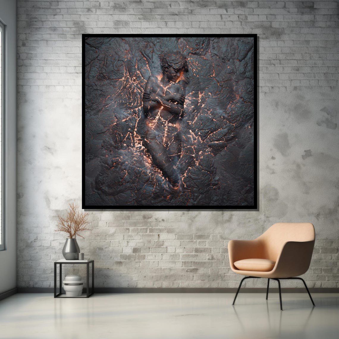 Woman's Figure Emerging From Glowing Volcanic Lava Rock Art Poster - Image 5