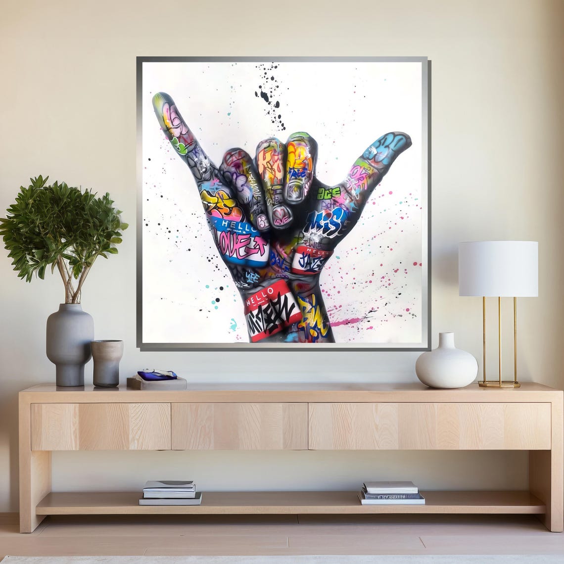 Bold Street Art Colorful Graffiti Hand Gesture Painting Perfect For Modern Home Decor Shaka Symbol In Contemporary Art - Image 4