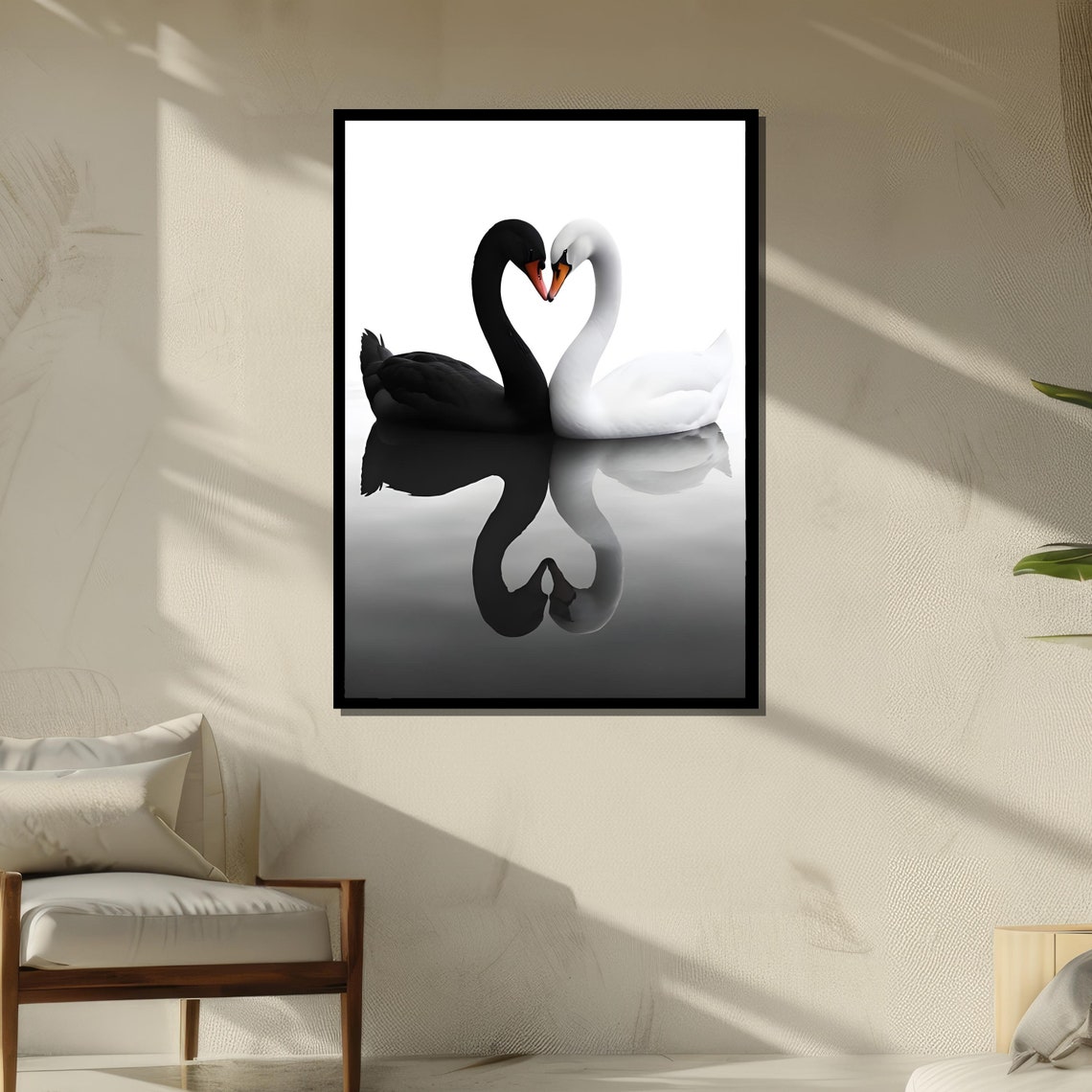 Black and White Swans Forming a Heart Romantic Love Art Poster - Image 5
